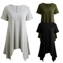 Sexy Women Asymmetric T-Shirt Criss Cross V Neck Short Sleeve Blouse Solid Loose Casual Tunic Top Black/Grey/Army Green