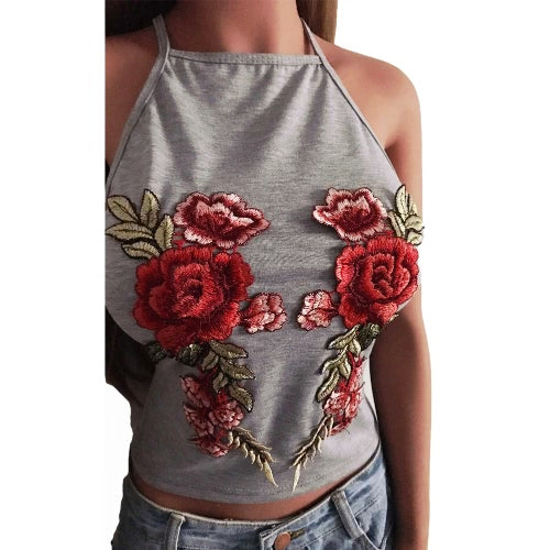 Women Camisole Top Floral Embroidery Sleeveless Adjustable Spaghetti Strap Sexy Tee Tank Top