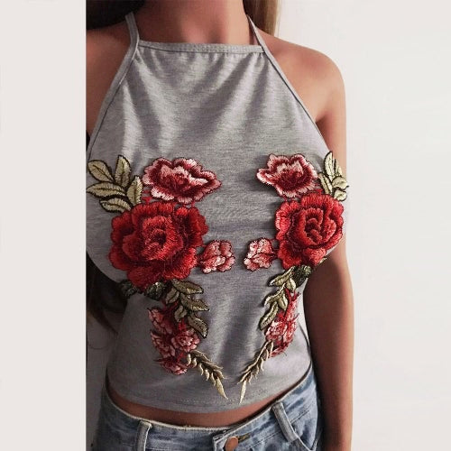 Women Camisole Top Floral Embroidery Sleeveless Adjustable Spaghetti Strap Sexy Tee Tank Top