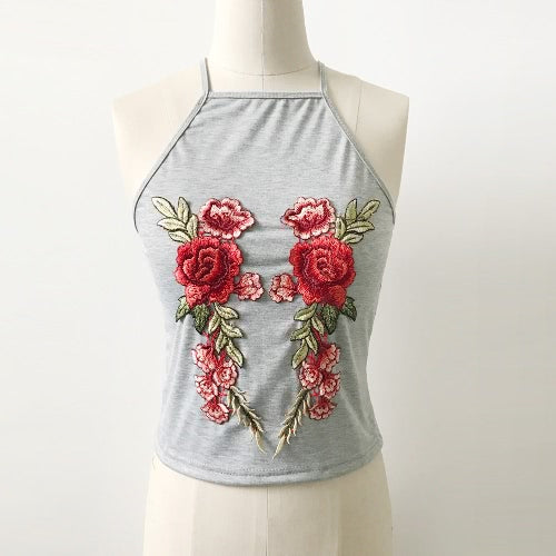 Women Camisole Top Floral Embroidery Sleeveless Adjustable Spaghetti Strap Sexy Tee Tank Top