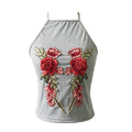 Women Camisole Top Floral Embroidery Sleeveless Adjustable Spaghetti Strap Sexy Tee Tank Top