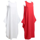 Women Maxi Sleeveless Tunic Dress Plus Size Pockets O Neck Solid Loose Mori Swing Tank Dress White/Red