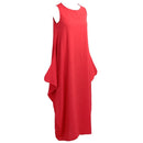 Women Maxi Sleeveless Tunic Dress Plus Size Pockets O Neck Solid Loose Mori Swing Tank Dress White/Red