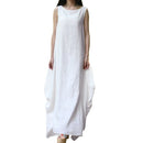 Women Maxi Sleeveless Tunic Dress Plus Size Pockets O Neck Solid Loose Mori Swing Tank Dress White/Red