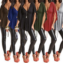 New Fashion Women Blouse Sexy V Neck Batwing Sleeve Solid Loose Casual Tee Shirt Tops