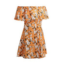 Women Summer Off Shoulder Flower Dress Print Slash Neck Casual Beach Dress Yellow