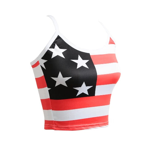 Sexy Women Summer Camis Tank Top American Flag Star Stripe Print Sleeveless Bustier Top Red