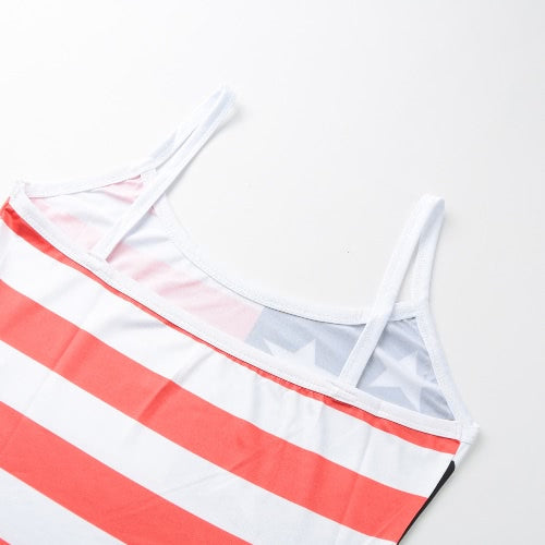 Sexy Women Summer Camis Tank Top American Flag Star Stripe Print Sleeveless Bustier Top Red