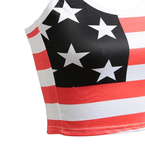 Sexy Women Summer Camis Tank Top American Flag Star Stripe Print Sleeveless Bustier Top Red