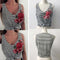 Sexy Women Tank Top Stripe Print Floral Embroidery Deep V Neck Sleeveless Casual Vest Black