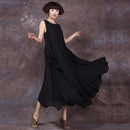 Women Summer Dress Sleeveless O Neck Long Maxi Linen Dresses Loose Plus Size Dress