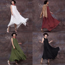 Women Summer Dress Sleeveless O Neck Long Maxi Linen Dresses Loose Plus Size Dress