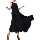 Women Summer Dress Sleeveless O Neck Long Maxi Linen Dresses Loose Plus Size Dress