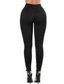 Women Lace Up Pants Hollow Out High Waist Hole Ripped Skinny Pants Pencil Trousers Bandage Pants