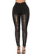 Women Lace Up Pants Hollow Out High Waist Hole Ripped Skinny Pants Pencil Trousers Bandage Pants