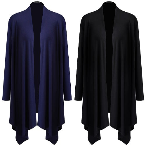 New Fashion Women Cardigan Long Sleeves Open Front Solid Color Outerwear Purple/Black