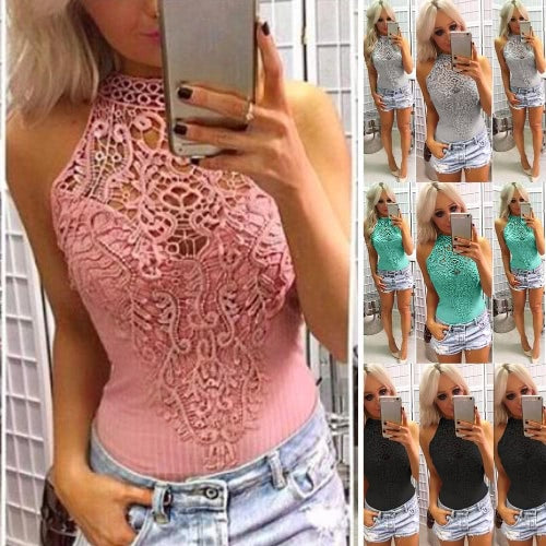 مثير المرأة Bodycon أكمام بذلة ارتداءها الجوف خارج الكروشيه الدانتيل مضلع سليم Playsuit السروال القصير