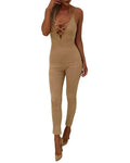 Sexy Women Jumpsuit Lace Up Bodysuit Strap V-Neck Backless Bodycon Playsuit Rompers Overalls