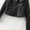 Women PU Leather Jacket Floral Embroidery Zipper Biker Jacket