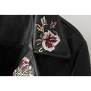 Women PU Leather Jacket Floral Embroidery Zipper Biker Jacket