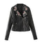 Women PU Leather Jacket Floral Embroidery Zipper Biker Jacket