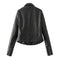 Women PU Leather Jacket Floral Embroidery Zipper Biker Jacket