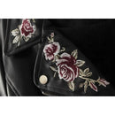 Women PU Leather Jacket Floral Embroidery Zipper Biker Jacket