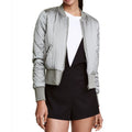 Fashion Women Satin Bomber Jacket Quilted Long Sleeve Cotton Short Jacket