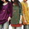 New Korean Women Loose Cotton Casual Long Sleeve Ethnic Vintage Solid T-Shirt Top Tunic Dress