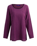 New Korean Women Loose Cotton Casual Long Sleeve Ethnic Vintage Solid T-Shirt Top Tunic Dress