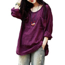 New Korean Women Loose Cotton Casual Long Sleeve Ethnic Vintage Solid T-Shirt Top Tunic Dress