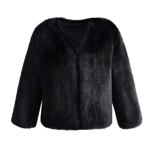 Women Winter Fur Coat Long Sleeve Faux Fur Outerwear Ladies Short Style Jacket Fluffy Warm Overcoat