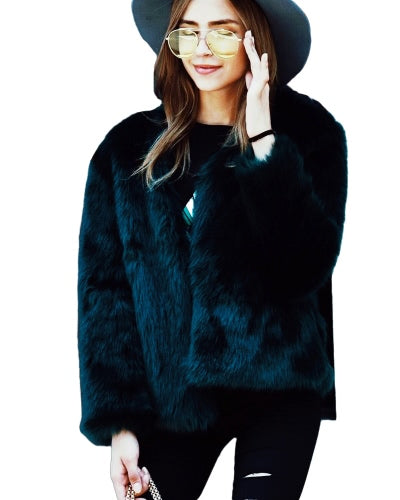 Women Winter Fur Coat Long Sleeve Faux Fur Outerwear Ladies Short Style Jacket Fluffy Warm Overcoat