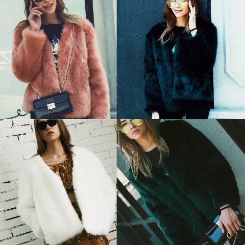 Women Winter Fur Coat Long Sleeve Faux Fur Outerwear Ladies Short Style Jacket Fluffy Warm Overcoat