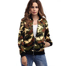 Autumn Winter Women Camouflage Bomber Jacket Zipper Baseball Coat Casual Streetwear Outerwear Grey/Army Green