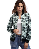 Autumn Winter Women Camouflage Bomber Jacket Zipper Baseball Coat Casual Streetwear Outerwear Grey/Army Green