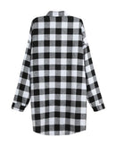 Women Cotton Plaid Shirt Dress Long Sleeve Irregular Plus Size Casual Check Tunic Long Blouse Top Black/Red