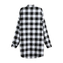 Women Cotton Plaid Shirt Dress Long Sleeve Irregular Plus Size Casual Check Tunic Long Blouse Top Black/Red