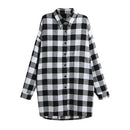 Women Cotton Plaid Shirt Dress Long Sleeve Irregular Plus Size Casual Check Tunic Long Blouse Top Black/Red