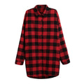 Women Cotton Plaid Shirt Dress Long Sleeve Irregular Plus Size Casual Check Tunic Long Blouse Top Black/Red