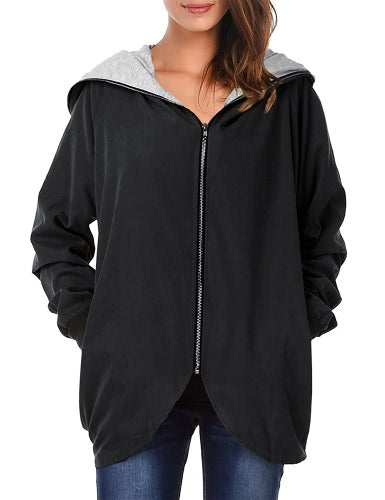 Women Autumn Winter Hoodies Zip Up Long Sleeve Plus Size Loose Jacket Hooded Coat Cardigan Parka Black/Army Green