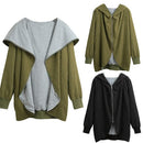 Women Autumn Winter Hoodies Zip Up Long Sleeve Plus Size Loose Jacket Hooded Coat Cardigan Parka Black/Army Green