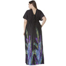 Sexy Women Plunge V Neck Print Plus Size Dress Ruched Big Size Maxi Party Dress Black