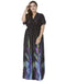 Sexy Women Plunge V Neck Print Plus Size Dress Ruched Big Size Maxi Party Dress Black