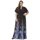 Sexy Women Plunge V Neck Print Plus Size Dress Ruched Big Size Maxi Party Dress Black