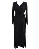 Sexy Women V Neck Long Sleeves Plus Size Dress Ruffles Irregular Hem Big Size Solid Maxi Dress Black