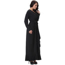 Sexy Women V Neck Long Sleeves Plus Size Dress Ruffles Irregular Hem Big Size Solid Maxi Dress Black