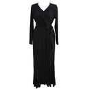 Sexy Women V Neck Long Sleeves Plus Size Dress Ruffles Irregular Hem Big Size Solid Maxi Dress Black