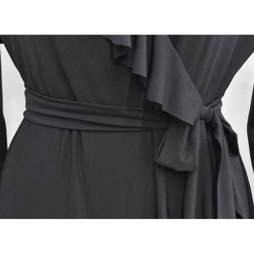 Sexy Women V Neck Long Sleeves Plus Size Dress Ruffles Irregular Hem Big Size Solid Maxi Dress Black