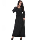 Sexy Women V Neck Long Sleeves Plus Size Dress Ruffles Irregular Hem Big Size Solid Maxi Dress Black